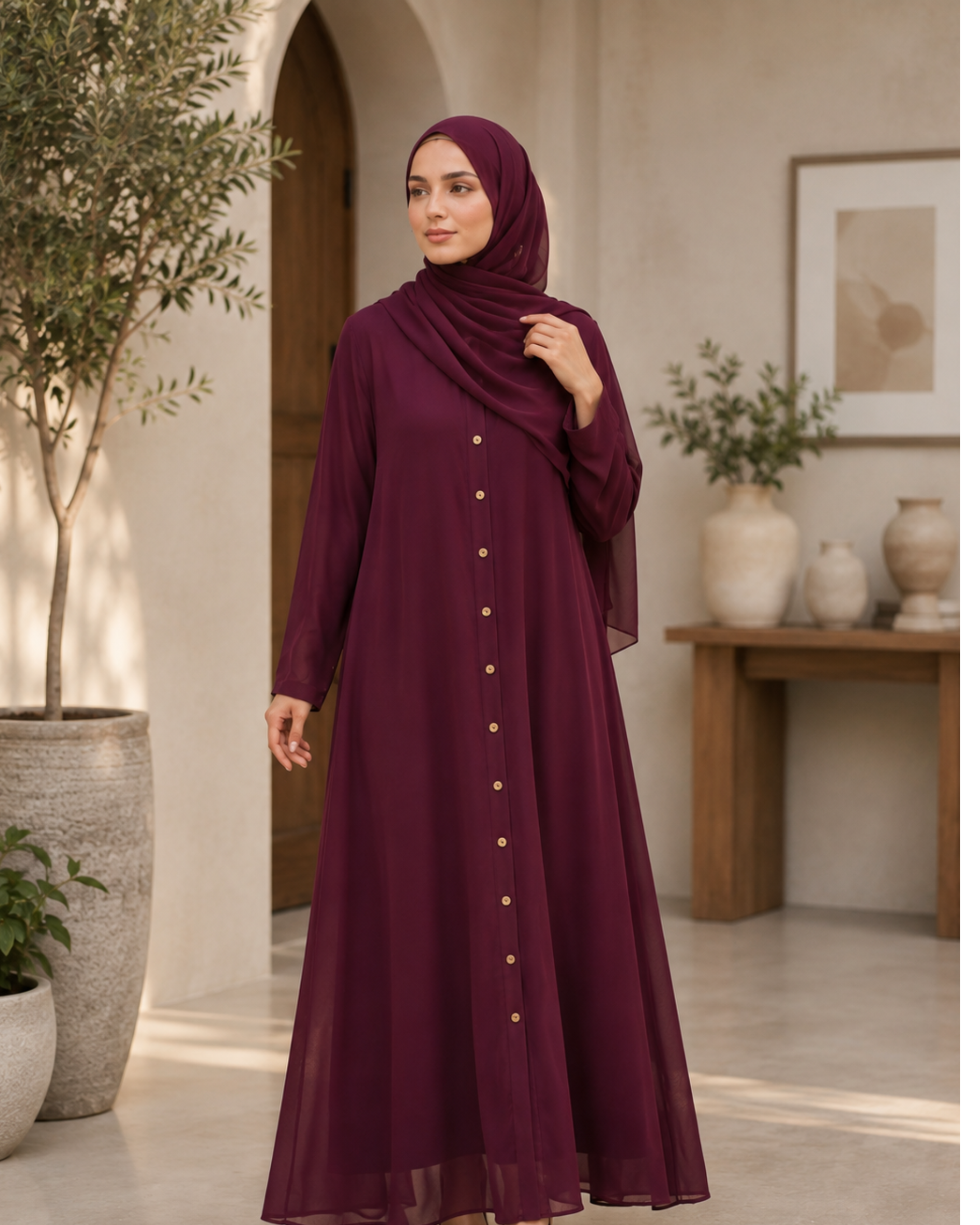 The Burgundy Front-Open Abaya