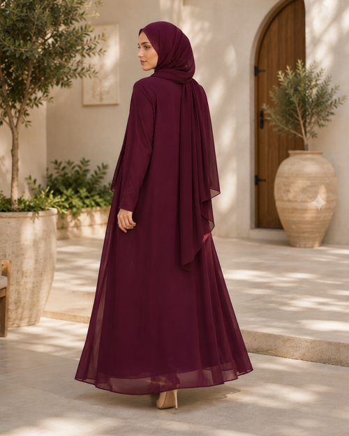 The Burgundy Front-Open Abaya