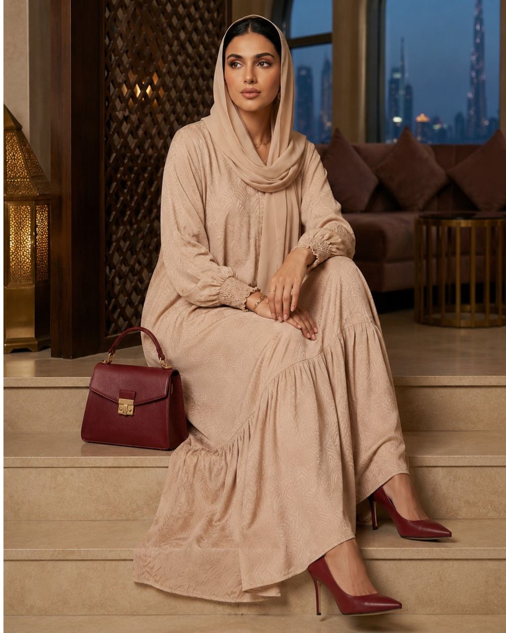The Beige Cotton Silk Abaya
