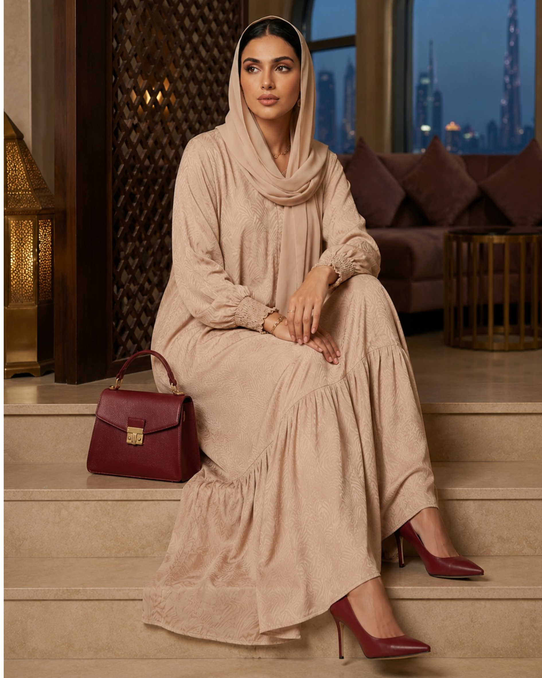 The Beige Cotton Silk Abaya