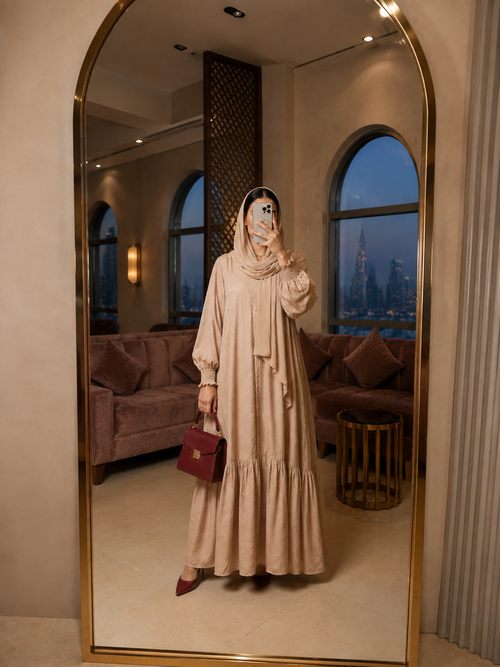 The Beige Cotton Silk Abaya